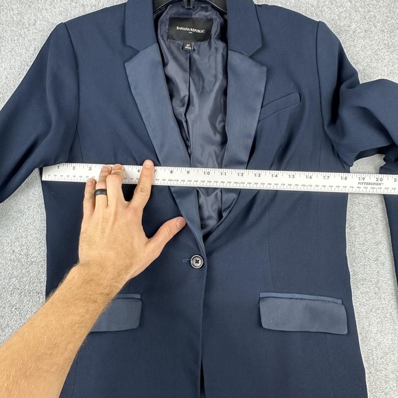 Banana Republic Blazer Womens 8P Blue Tuxedo Preppy Navy Petite Lined Jacket - Picture 5 of 12